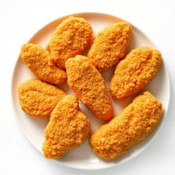 Crispy fried chicken tenders on a white plate, perfect for a delicious meal.