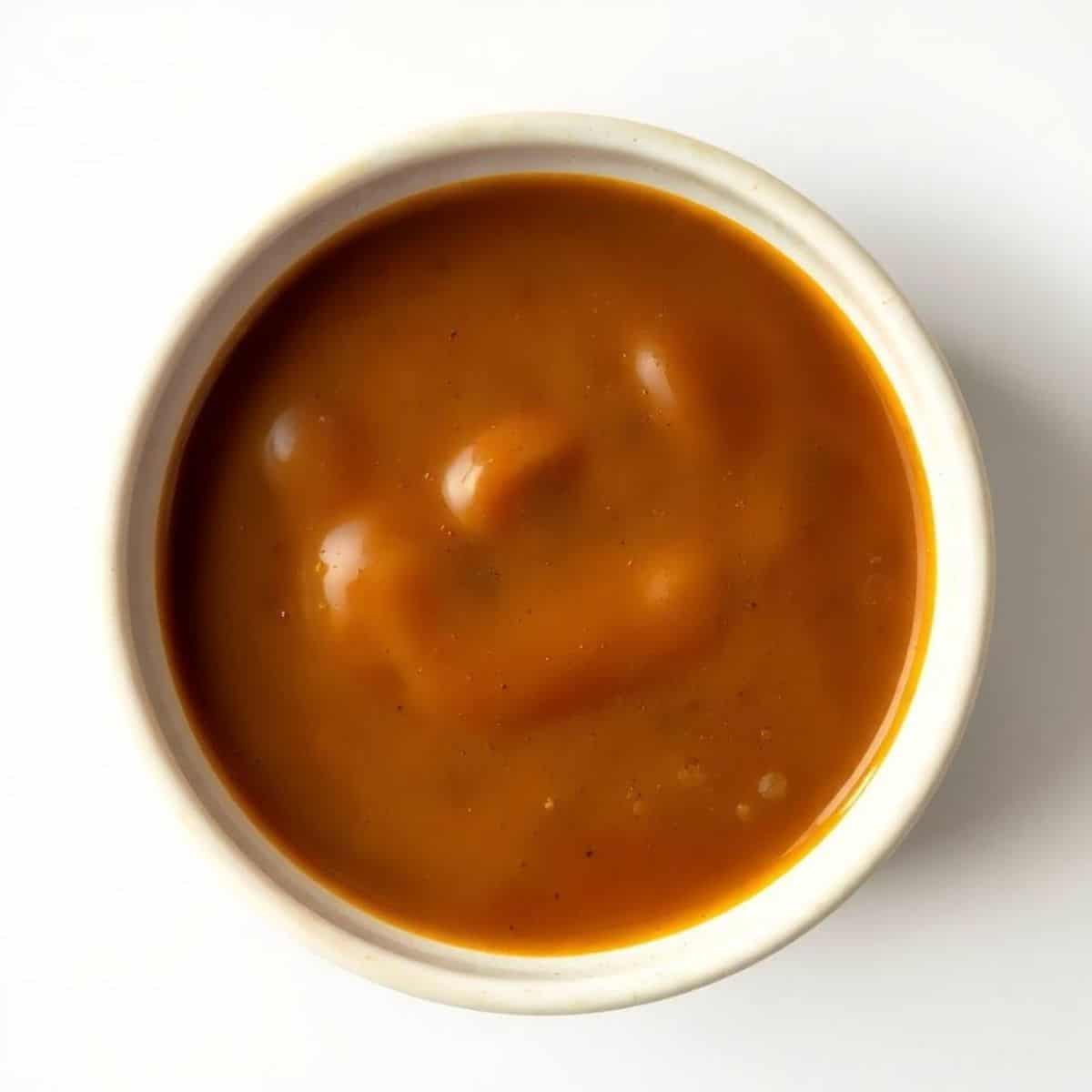 Rich homemade gravy without drippings in a white bowl.