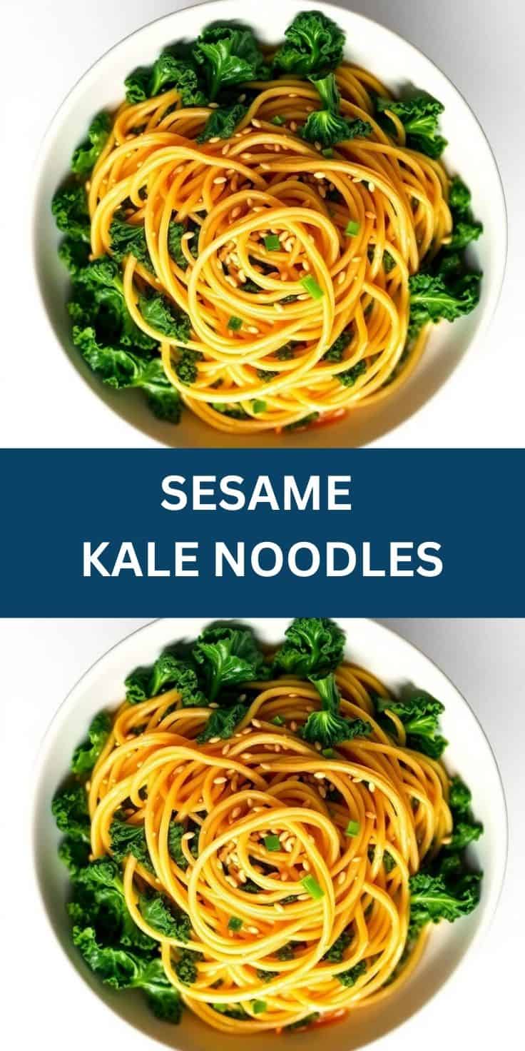 Sesame kale noodles with vibrant greens and tender pasta, perfect for healthy plant-based meals.