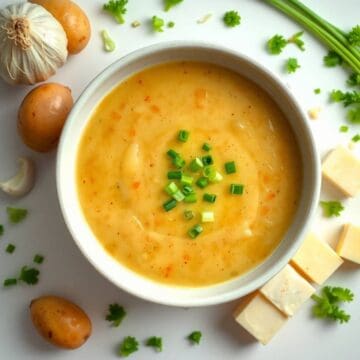 Delicious slow cooker Cajun potato soup garnished with green onions.
