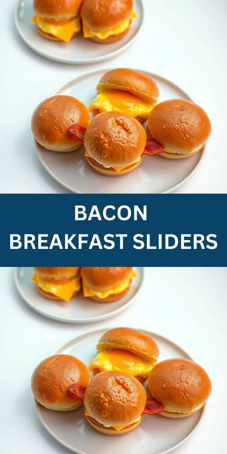 Delicious bacon breakfast sliders with melted cheese on soft buns, perfect for a hearty morning meal.