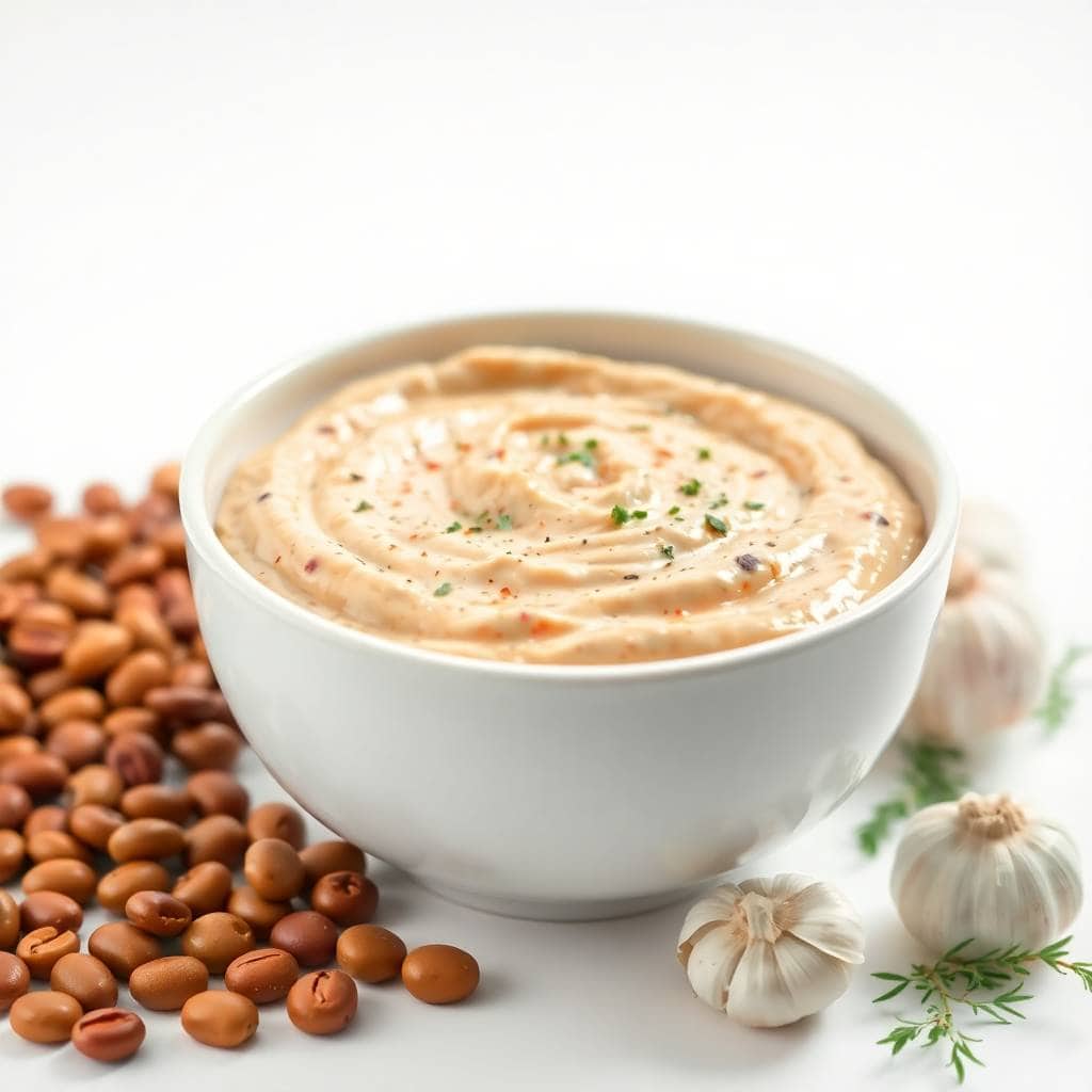 Creamy homemade bean dip with cilantro and tortilla chips