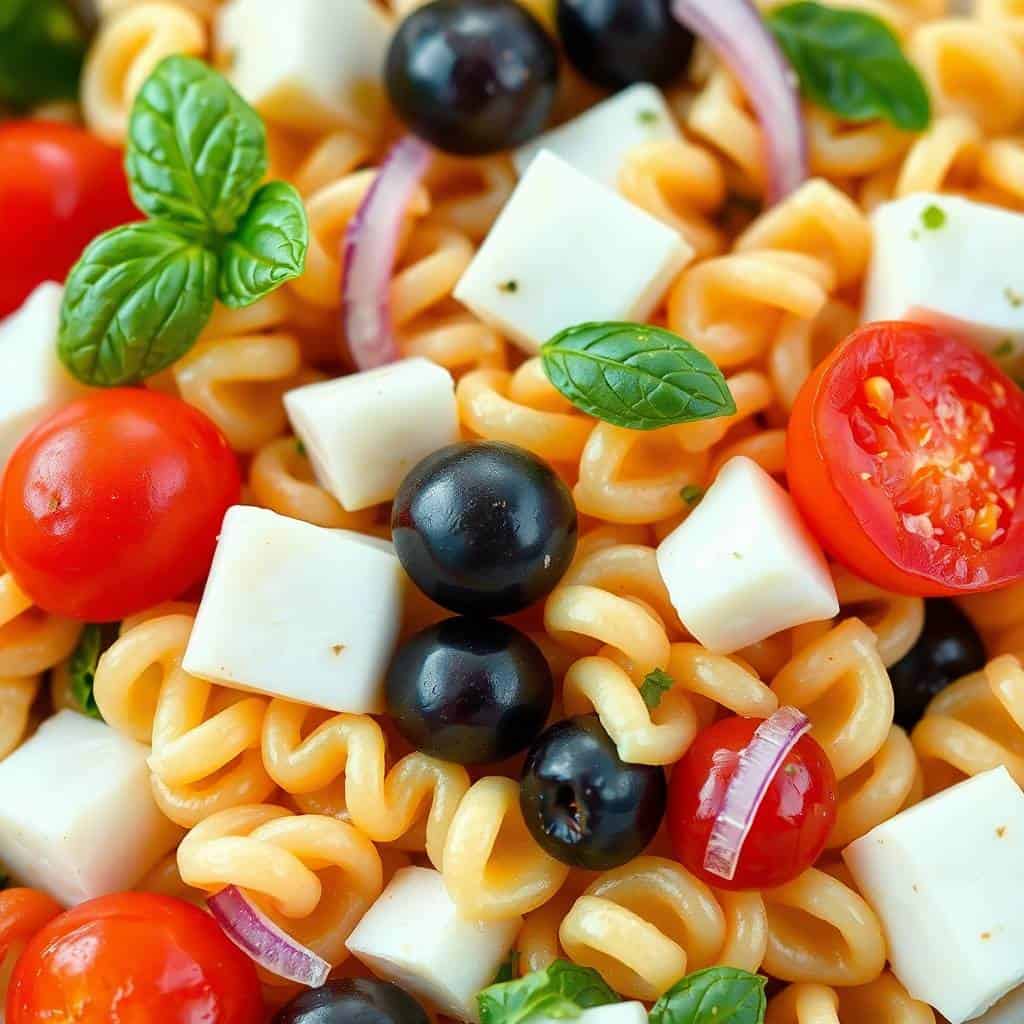 Italian pasta salad in serving bowl
