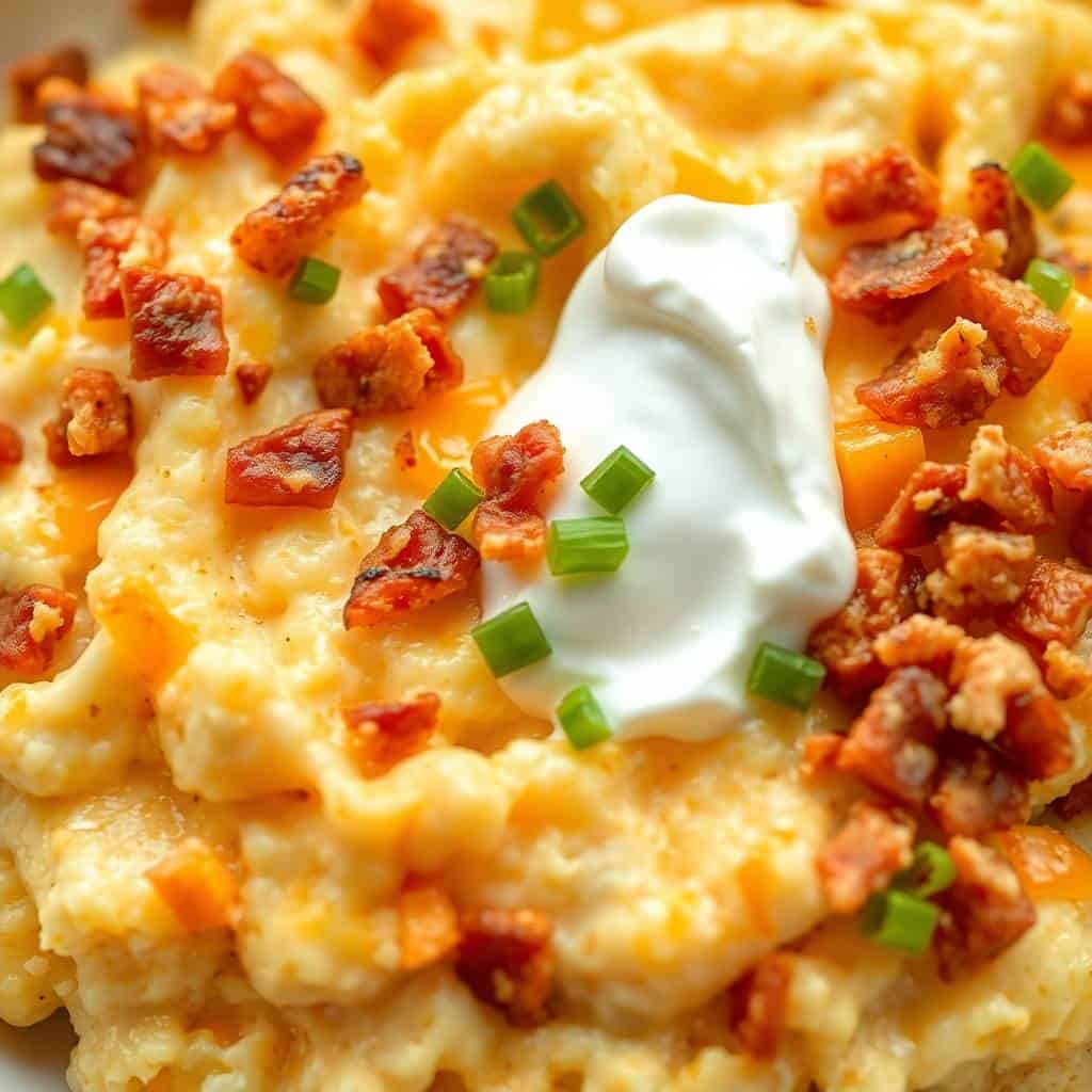 Delicious loaded baked potato dip with cheese, bacon, and green onions, perfect for parties and snac.