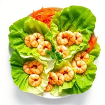 Fresh shrimp lettuce wraps with vegetables and herbs for a healthy appetizer.