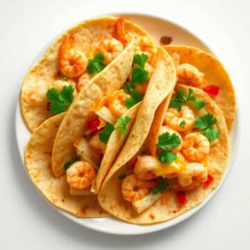 Delicious shrimp quesadillas with fresh herbs and melted cheese on soft tortillas. Perfect for a fla.