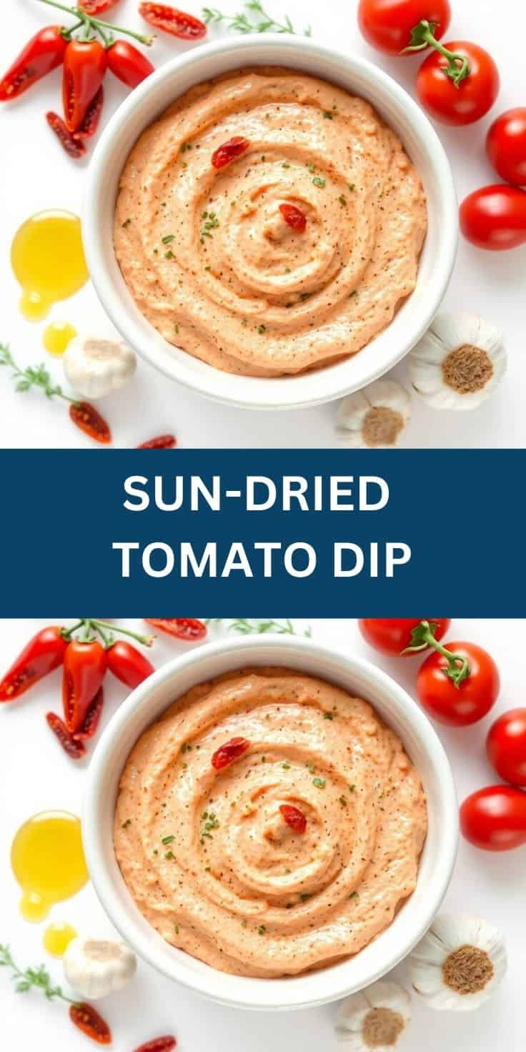 Delicious homemade sun-dried tomato dip with herbs and spices, perfect for snacks or appetizers.