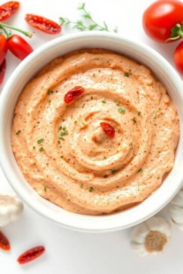 Sun-Dried Tomato Dip with Fresh Ingredients and Herbs.