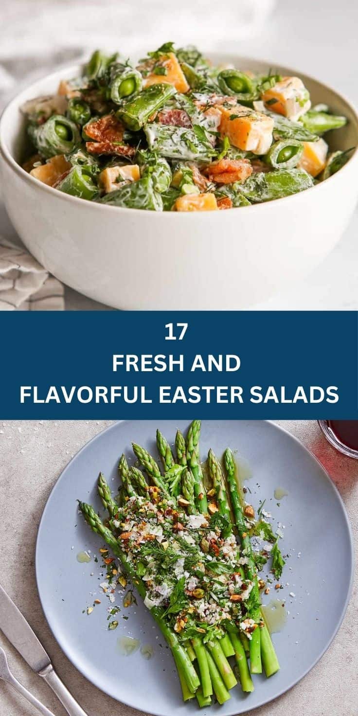 Colorful Easter salad with fresh vegetables and herbs in a white bowl.