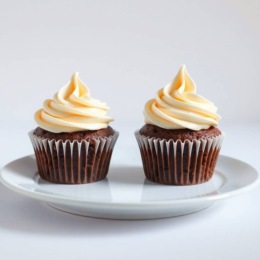 chocolate cupcakes for two with chocolate frosting and sprinkles