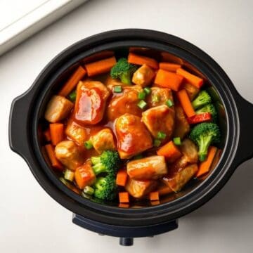 Slow cooker chicken teriyaki with vegetables.