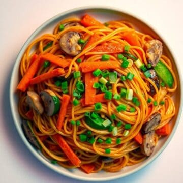 Delicious hibachi-style noodles with mushrooms, carrots, and green onions.