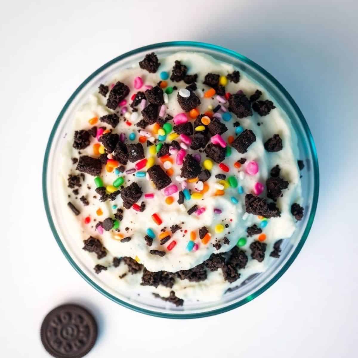 Delicious no-bake icebox cake with Oreo cookies, colorful sprinkles, and creamy whipped topping. Per.