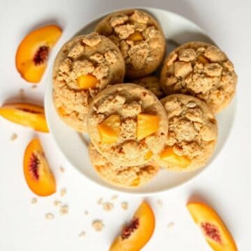 Delicious peach cobbler cookies with fresh peach chunks and a crumbly texture. Perfect for dessert o.