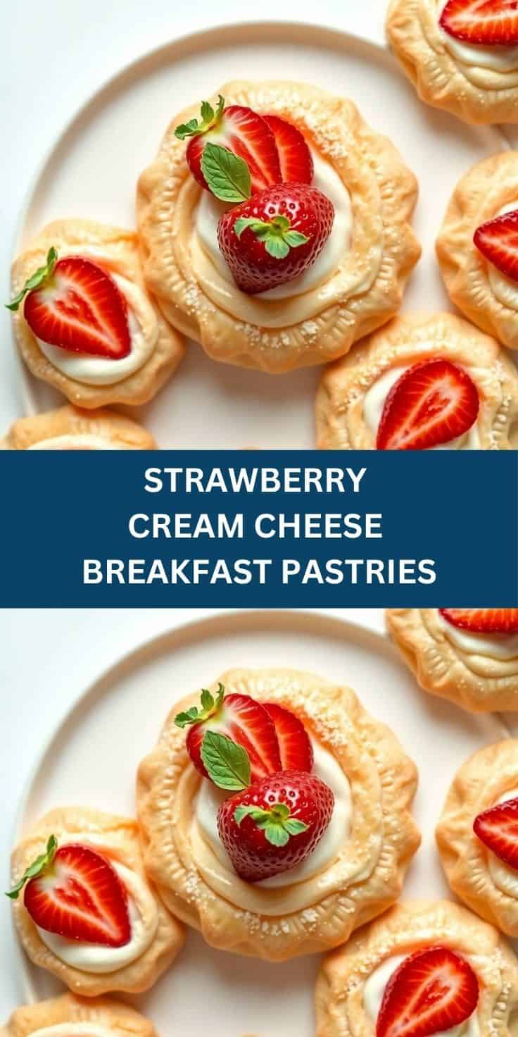 Delicious strawberry cream cheese pastries topped with fresh strawberries and mint leaves.