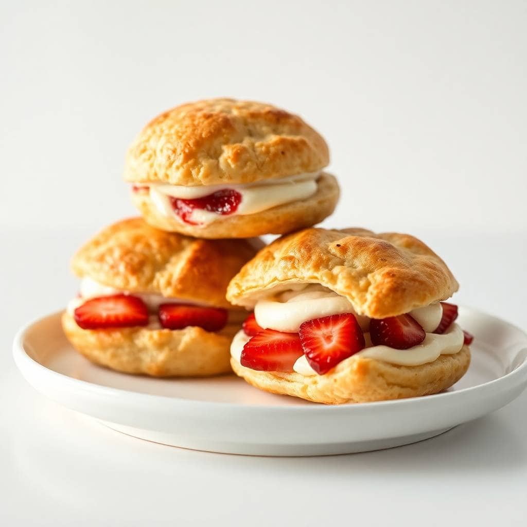 Delicious strawberry cream cheese pastries with fresh fruit and creamy filling on a white plate.