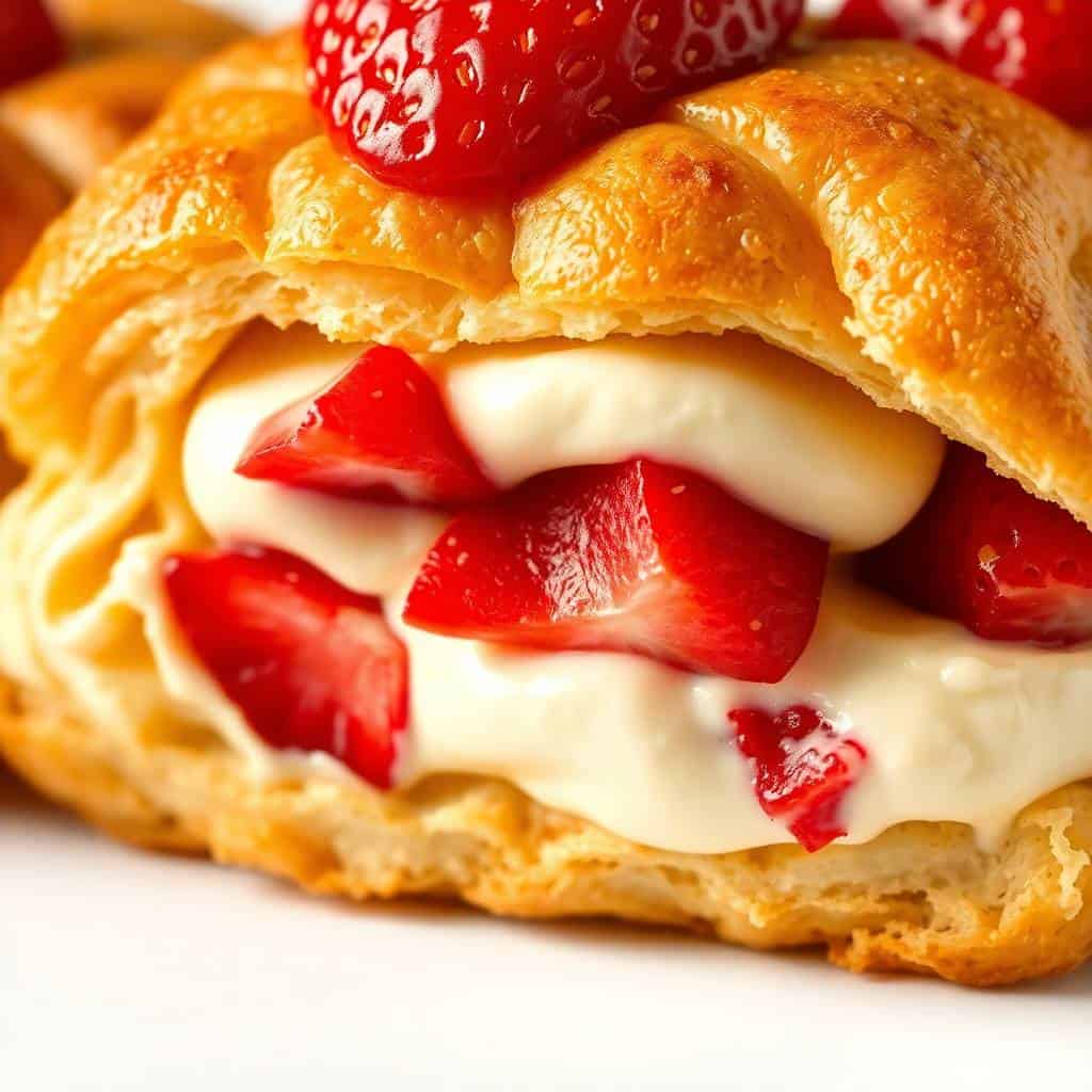 Delicious strawberry cream cheese pastry with fresh strawberries and creamy filling.