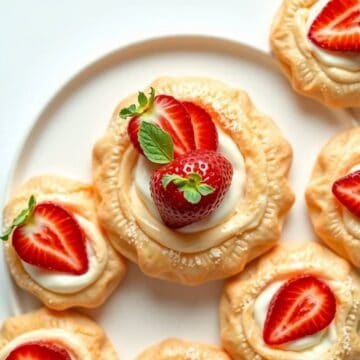 Delicious strawberry cream cheese breakfast pastries with fresh strawberries and mint.
