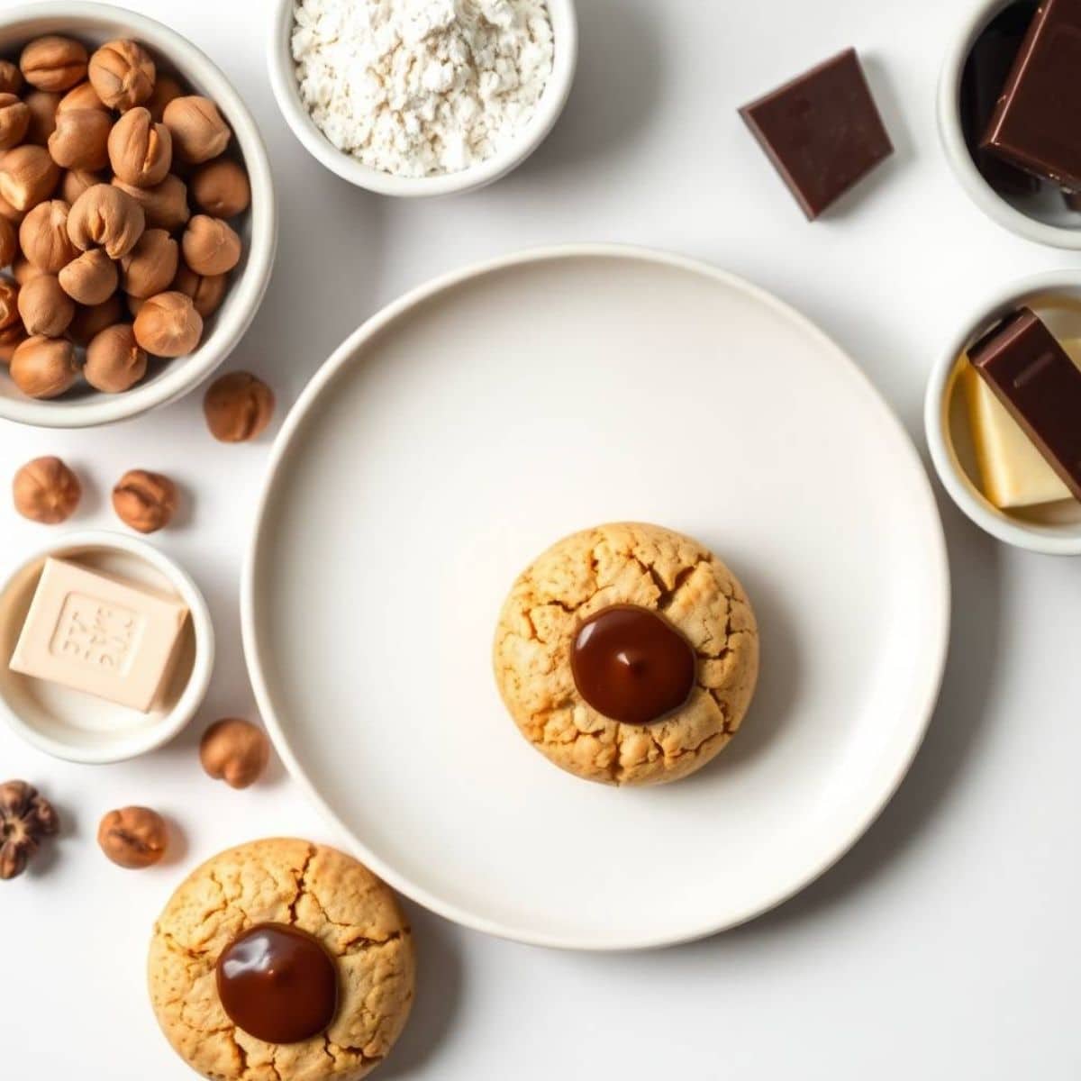 Delicious Baci di Dama cookies with chocolate centers on a white plate. Perfect for Italian dessert.