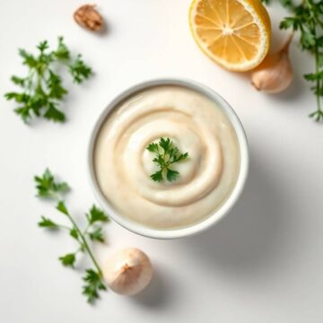 Delicious Beurre Blanc sauce garnished with fresh herbs.