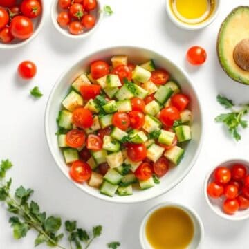 Fresh cucumber, cherry tomatoes, and avocado salad.