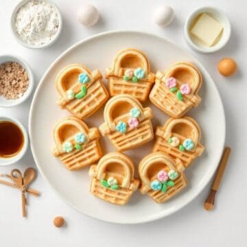 Delicious Easter basket cookies decorated with pastel icing flowers, perfect for spring celebrations.