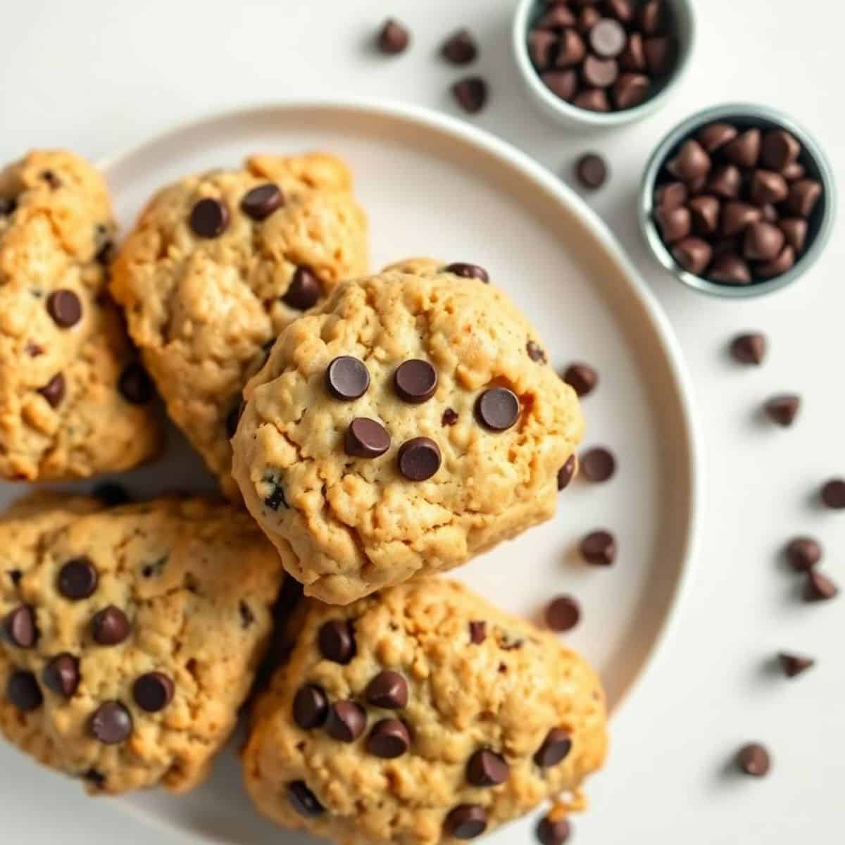 Delicious peanut butter chocolate chip scones with a golden crust and melty chocolate chips, perfect.