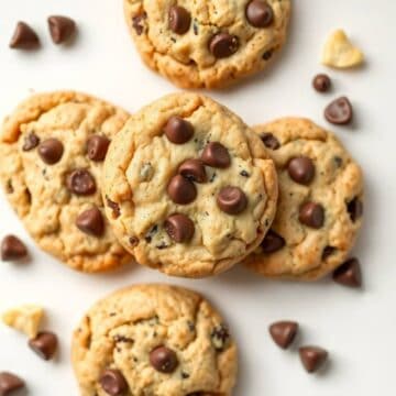 Delicious homemade potato chip chocolate chip cookies with crispy chips and melty chocolate, perfect.