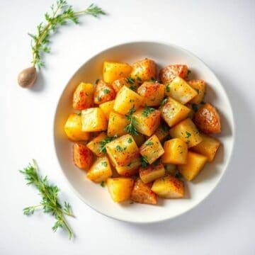 Delicious roasted potato salad with herbs and spices, perfect for a flavorful side dish or light mea.