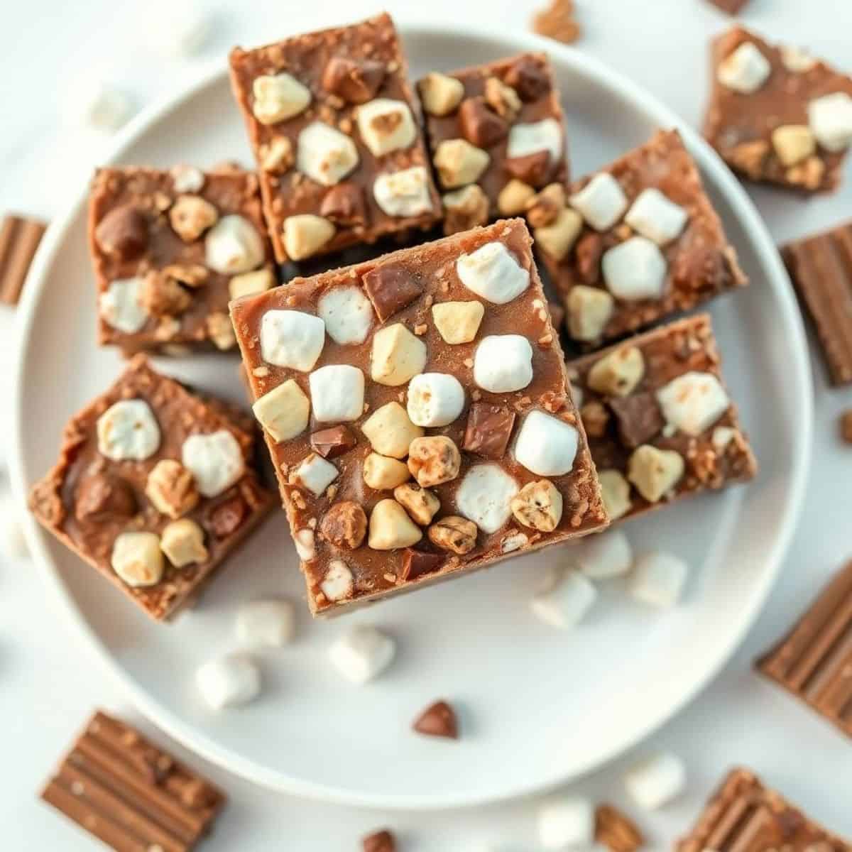 Delicious Rocky Road Fudge featuring marshmallows, nuts, and rich chocolate for sweet cravings.
