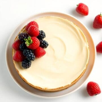Delicious Woolworth icebox cheesecake with mixed berries on top.